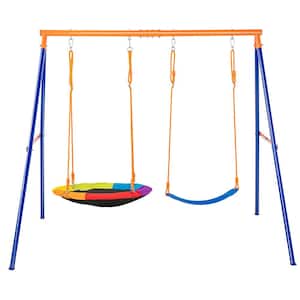 Swing Sets for Backyard, 440 lbs. Load Capacity Swing Set, with 1 Saucer Swing Seat, 1 Belt Swing Seat, Adjustable Rope