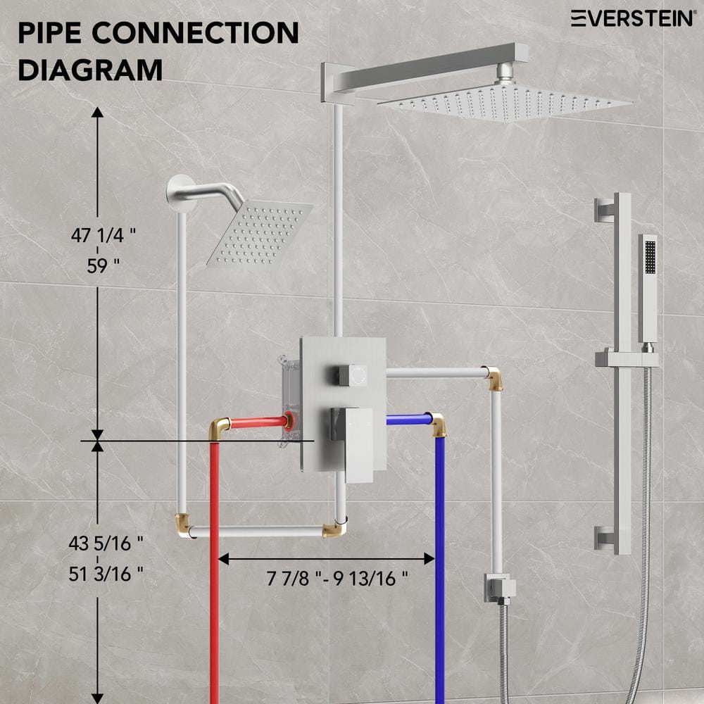 Brushed Nickel Dual Rainfall Shower System with Handheld Spray