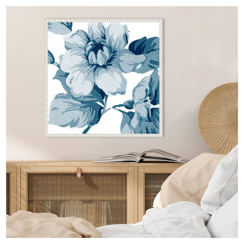 Flower Tapestry IV Blue Floral Canvas Print with White Frame