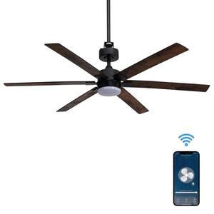 60 in. LED Smart 6-Blade Reversible Ceiling Fan and Light Kit(Works with Tuya Smart,Alexa and Google Assistant) - Walnut