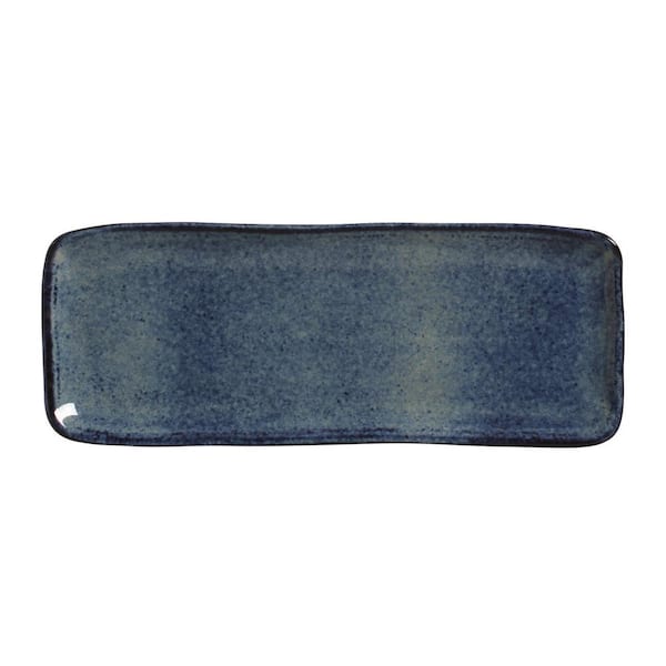 PORTO BRASIL 12.99 in. Denim Dark Blue Stoneware Rectangular Platter Medium Organic (Set of 4)
