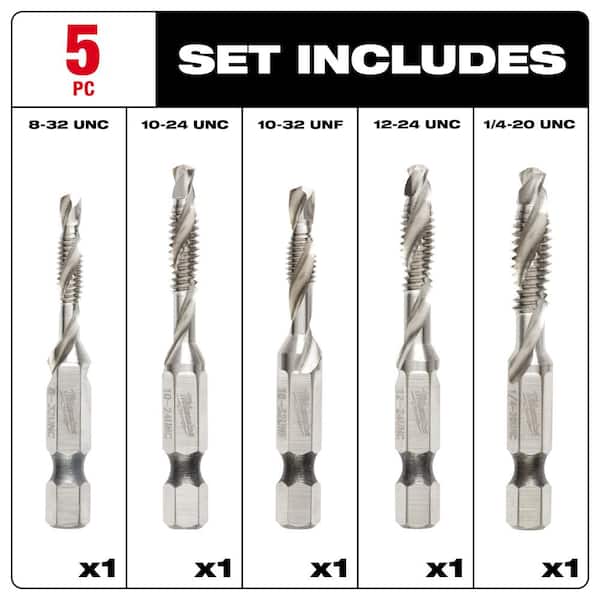 Milwaukee SHOCKWAVE SAE Steel Drill Tap Set (5-Piece) 48-89-4874E
