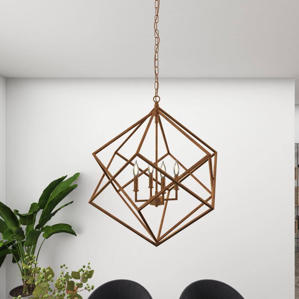 Gold Geometric Metal Chandelier with Link Chain, 25" x 30"