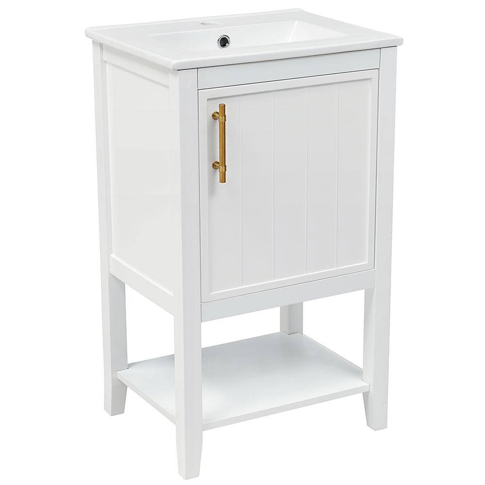 20 in. White Solid Wood Freestanding Bath Vanity with Ceramic Sink