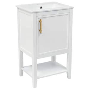 20 in. Freestanding Bath Vanity Cabinet in White with White Ceramic Sink, Soft Closing Door, Storage Rack