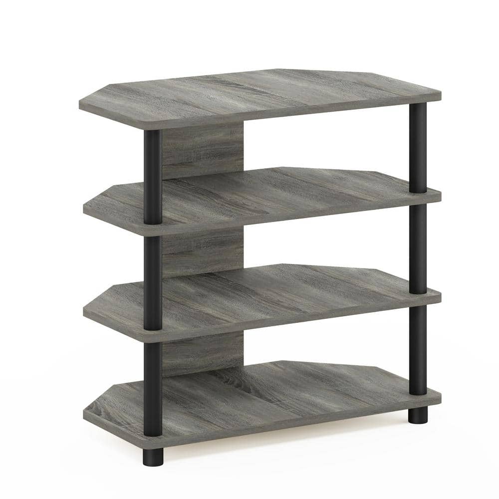 French Oak Grey and Black 4-Tier TV Stand with PVC Tubes