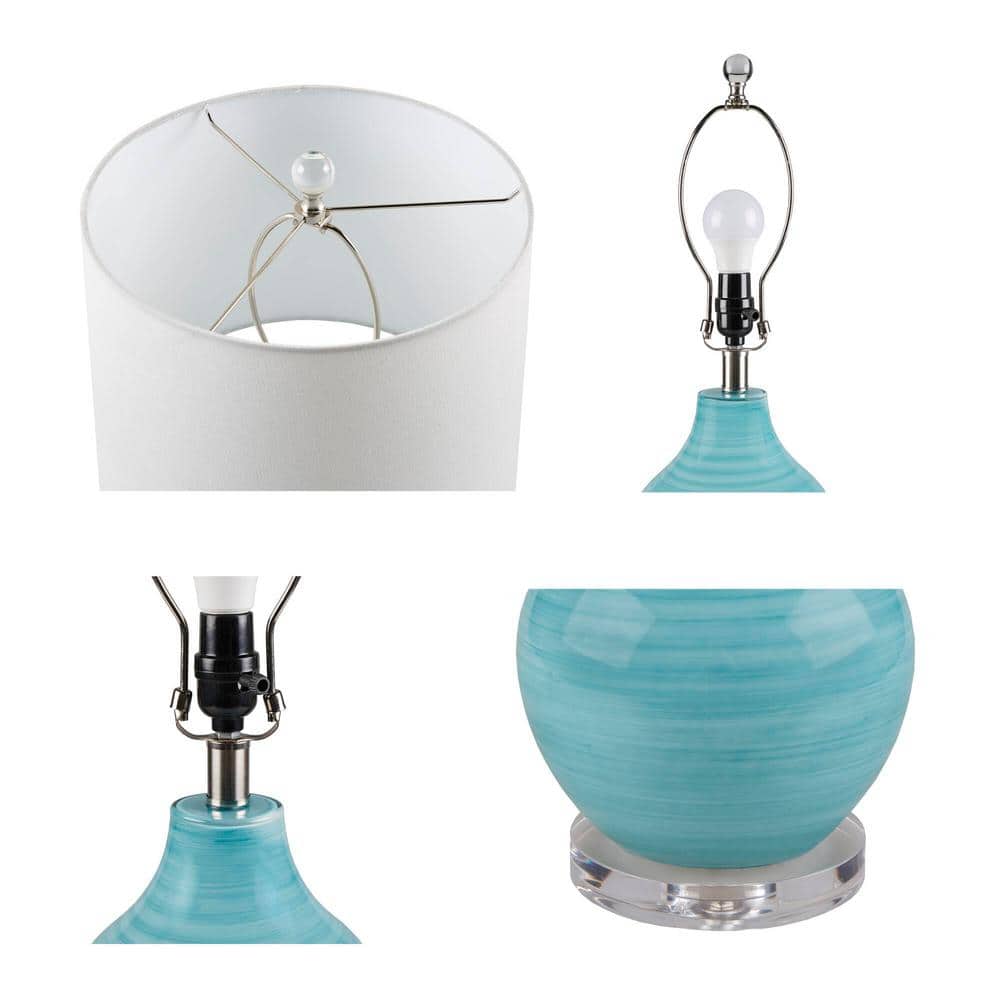 Maelle Blue Aqua Swirl Glass Table Lamp with White Shade