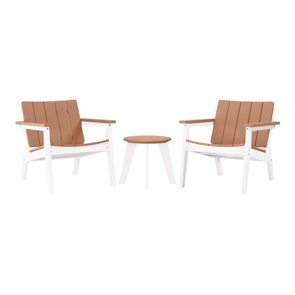 Porschside Outdoor Patio All Weather 3-Piece HDPE Plastic Conversation Set, White/Teak price history on PriceWatchPro