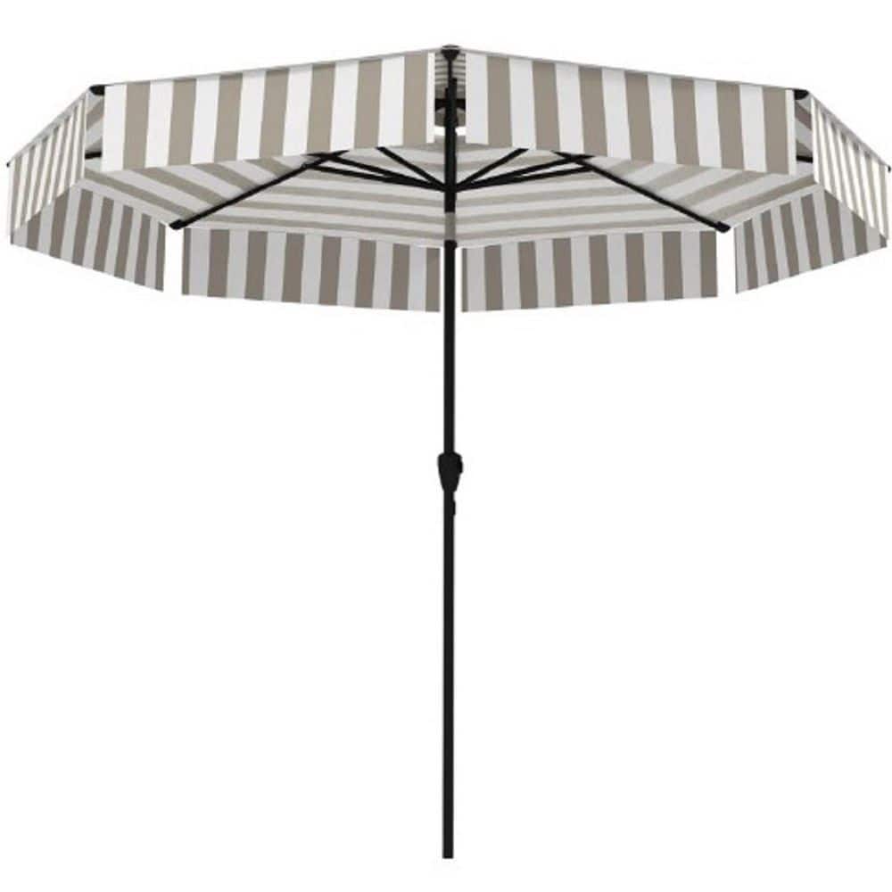 grey and white striped patio umbrella Irvin UV Resistant Auto Tilt Gray/White Introducing the 10ft Umbrella At Home Onyx Awning Stripe