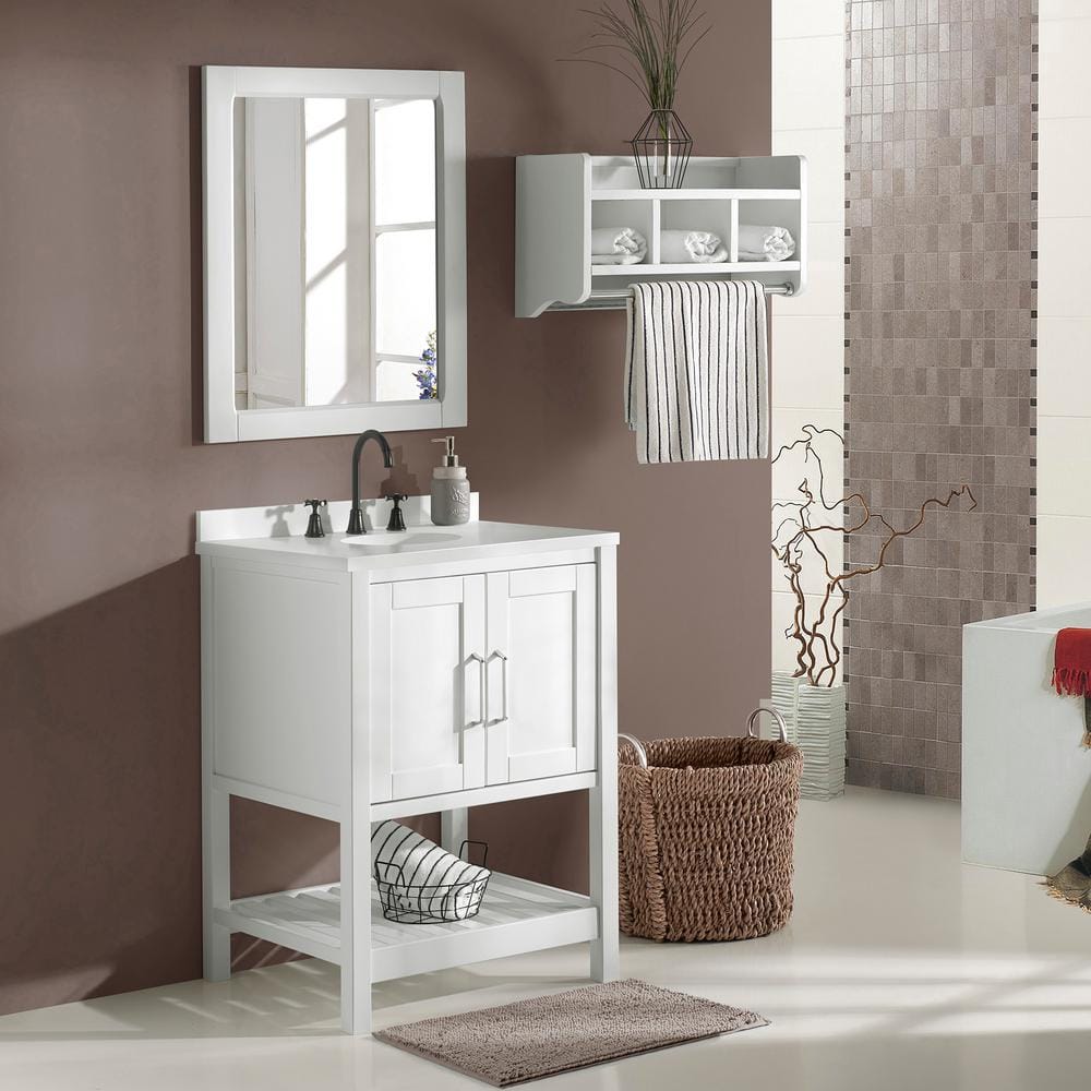 Bennet 24" White Pine Wood Modern Shaker Vanity Cabinet with Open Shelf