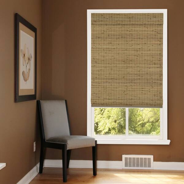 Hampton Smokey Ash Light Filtering Cordless Bamboo Roman Shade-54.5 in. W x 72 in. L