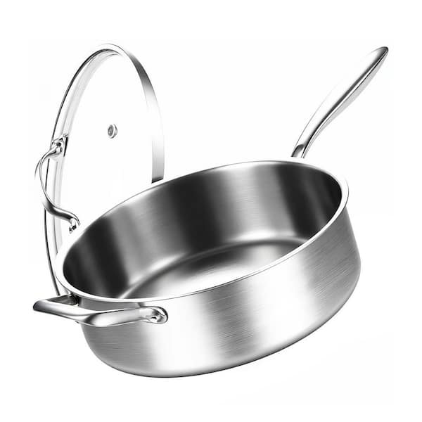 Tri-Ply Clad 7 qt. Stainless Steel Nonstick Saute Pan with Lid, Food Grade Surface, Oven and Dishwasher Safe