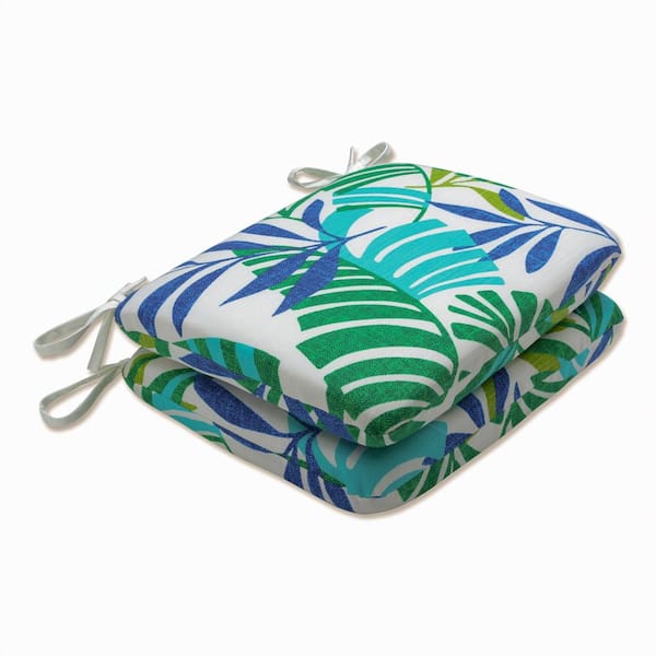 Pillow Perfect Floral 18.5 in. x 15.5 in. Outdoor Dining Chair Cushion in Blue/Green/Off-White (Set of 2)
