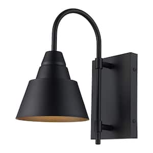 Rune 12 in. 1-Light Black Farmhouse Outdoor Barn Light Wall Sconce with Metal Shade