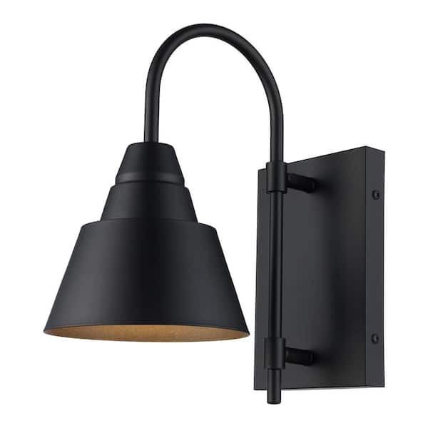 Bel Air Lighting Rune 12 in. 1-Light Black Farmhouse Outdoor Barn Light Wall Sconce with Metal Shade