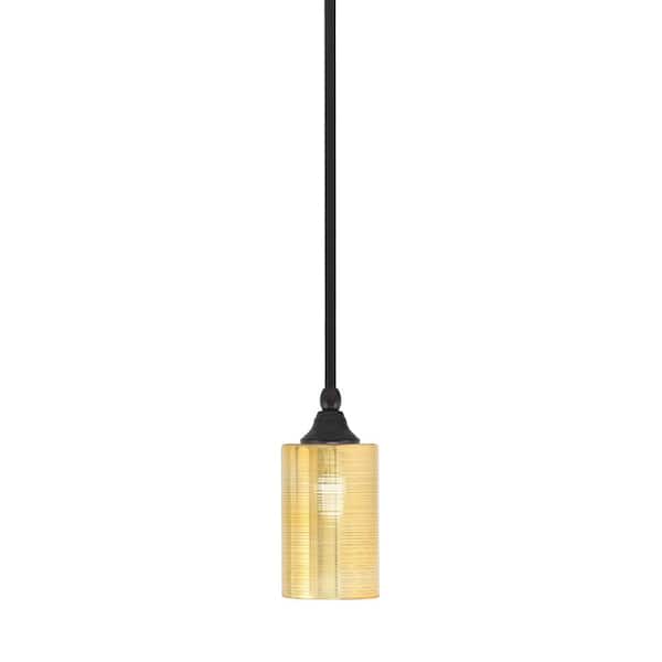 Unbranded Sparta 100-Watt 1-Light Espresso Shaded Pendant Light Mini Pendant with Gold Matrix Glass and No Light Bulb Included