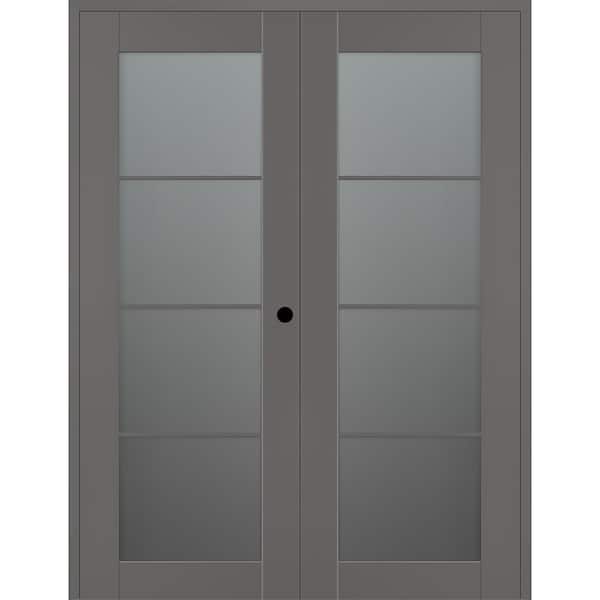 Belldinni Vona 4-Lite 48 in. x 96 in. Left Active 4-Lite Frosted Glass Gray Matte Wood Composite Double Prehung Interior Door