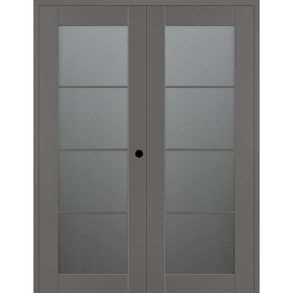 Belldinni Vona 4-Lite 72 in. x 96 in. Left Active 4-Lite Frosted Glass Gray Matte Wood Composite Double Prehung Interior Door