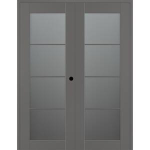 Vona 4-Lite 60 in. x 80 in. Left Active 4-Lite Frosted Glass Gray Matte Wood Composite Double Prehung Interior Door