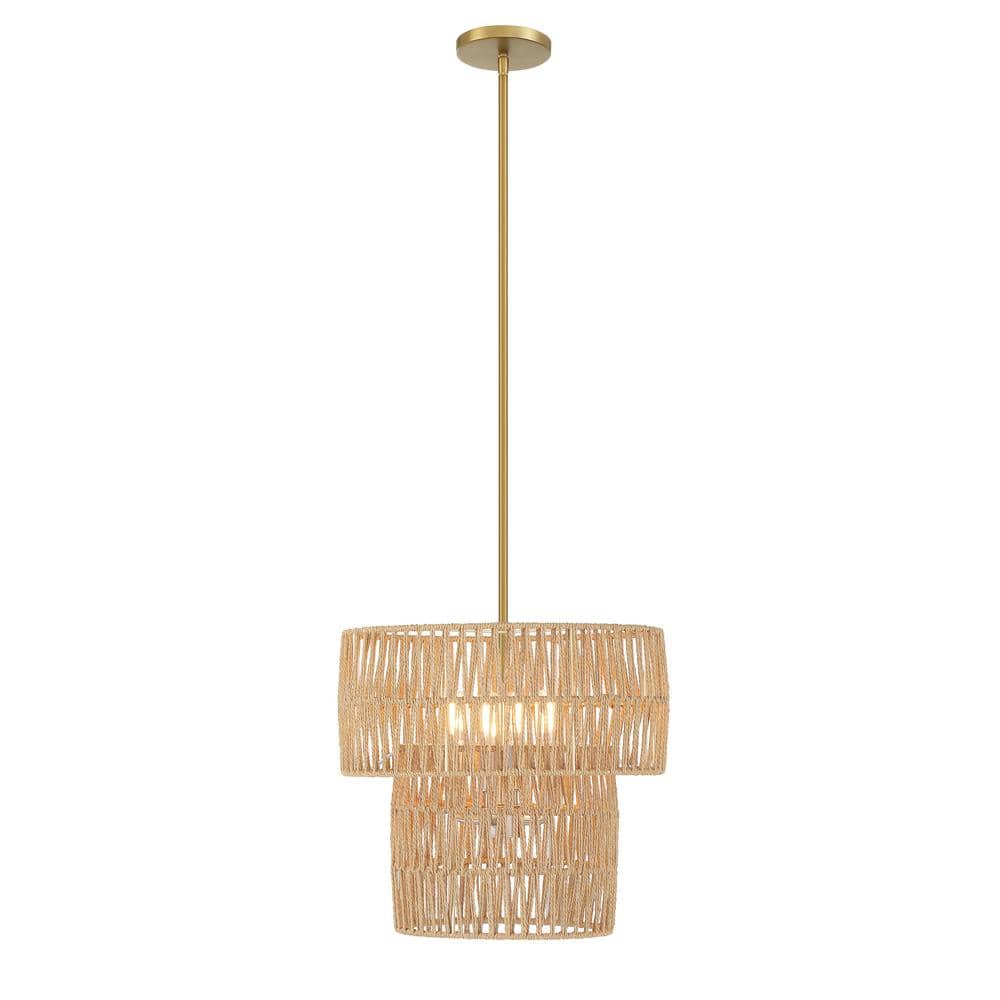 Caviana 100-Watt 1-Light Signature Brass Cylinder Pendant Light with Natural Abaca Shade, No Bulb Included price history on PriceWatchPro