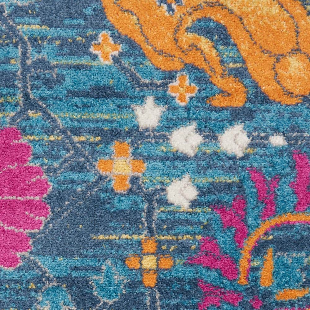Denim Delight Floral Synthetic 6'7" x 9'6" Easy-Care Rug