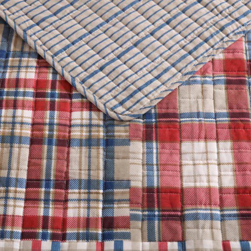 Brown Plaid Cotton Twin Reversible Quilt Set with Sham