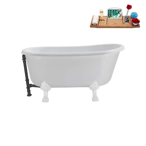 Streamline 57 in. Acrylic Clawfoot Non-Whirlpool Bathtub in Glossy White with Brushed Gun Metal Drain and Glossy White Clawfeet