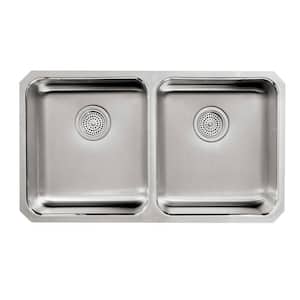 Undertone Undermount Stainless Steel 32 in. Double Bowl Kitchen Sink