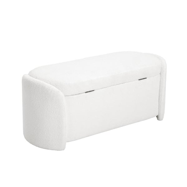 Thorneas Beige Modern Upholstered Boucle Storage Ottoman