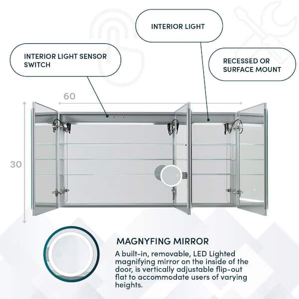 Strousse 24 in. W x 30 in. H Surface Mount Mirrored Medicine Cabinet in White Strousse 24 in. W x 30 in. H Surface Mount Mirrored Medicine Cabinet in White