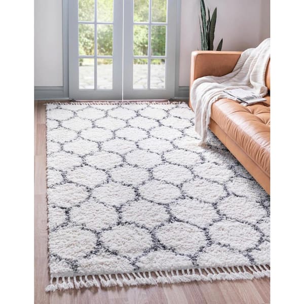 Hygge Shag Trellis Ivory 5 ft. x 8 ft. Area Rug