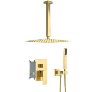 2-Spray Patterns with 1.8 GPM 10 in. Ceiling Mount Dual Shower Heads in Gold