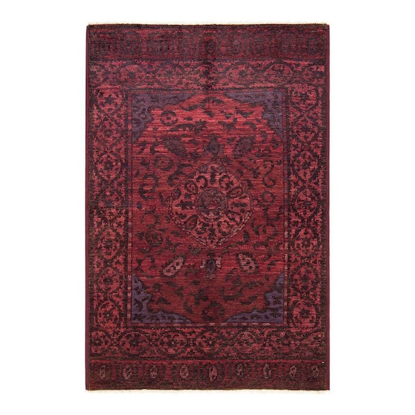 Solo Rugs Modern One-of-a-Kind Contemporary Red 5 ft. 2 in. x 7 ft. 9 in. Overdyed Area Rug