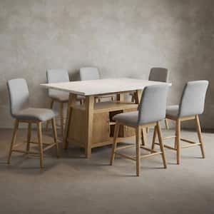 Linus 7-Piece Rectangle Natural Genuine Marble Top Counter Height Dining Room Set Seats-6 With Storage