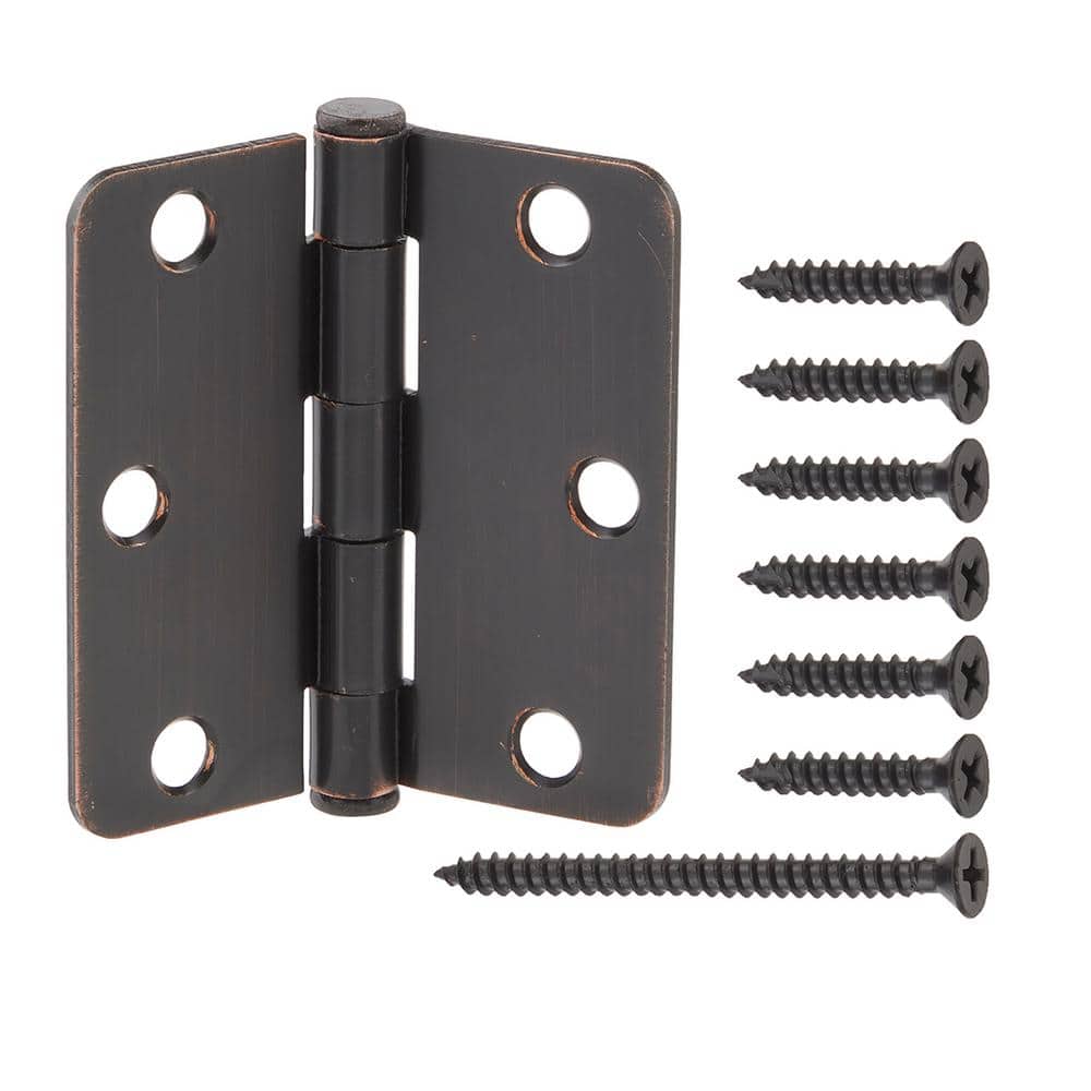 3 in. x 1/4 in. Radius Oil-Rubbed Bronze Squeak-Free Door Hinge