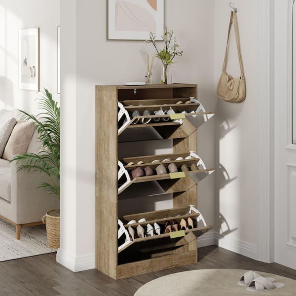 White Wood Shoe Storage Cabinet with 3-Mirrored Drawers Shoe Organizer for Entryway Bedroom Hallway