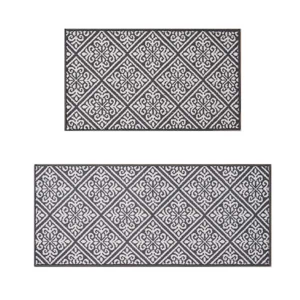 Austell 2-Tone Dark Grey/Ivory 2 ft. x 5 ft. Geometric Polypropylene 2-Piece Rug Set