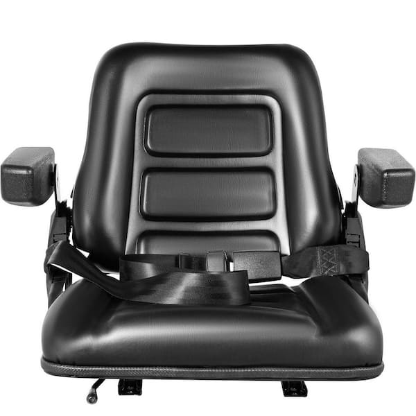 Universal Forklift Seat Black PVC Tractor Seat 6 in. Adjustable Mower Seat Foldable Seat Including Armrests, Seat Belt