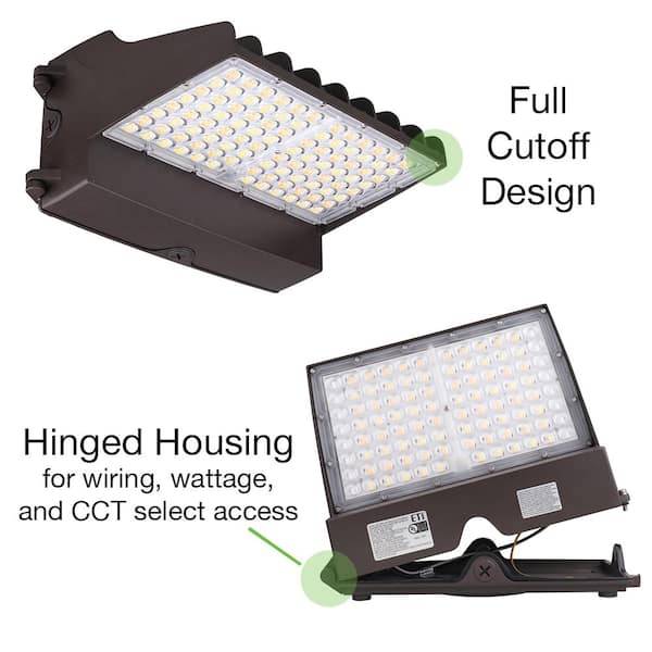 400-Watt Equivalent Full Cut-Off Integrated LED Bronze Wall Pack Light Adjustable 8000-14800 Lumens and CCT