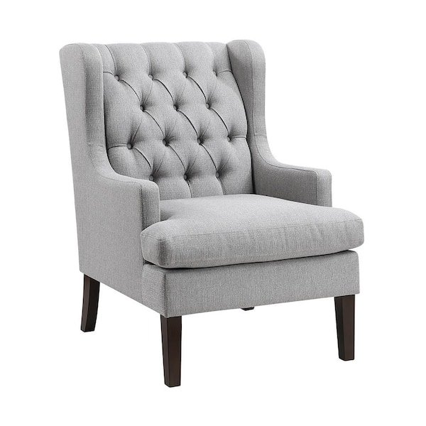 Cutler Gray Textured Fabric Upholstery Button-Tufted Back Accent Arm Chair