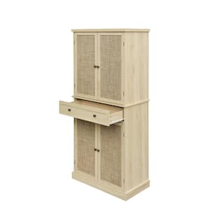 30 in. W x 15.75 in. D x 72.33 in. H Natural Beige Linen Cabinet with 1 Drawer, 4 Doors and 4 Adjustable Shelves