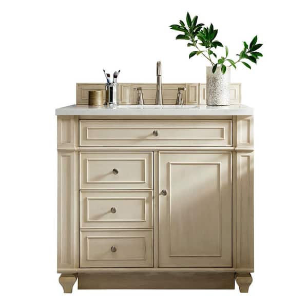 James Martin Vanities Bristol 36 in. W x 23.5 in. D x 34 in. H Single Bath Vanity in Vintage Vanilla with Solid Surface Top in Arctic Fall