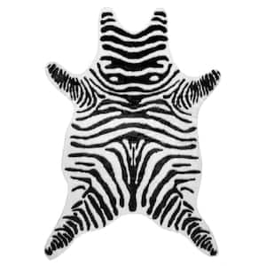 Jayla Machine Washable Zebra Faux Cowhide Black and White Doormat 3 ft. 10 in. x 5 ft. Accent Rug