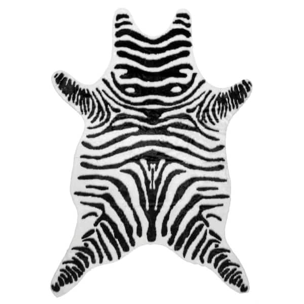 nuLOOM Jayla Machine Washable Zebra Faux Cowhide Black and White Doormat 3 ft. 10 in. x 5 ft. Accent Rug