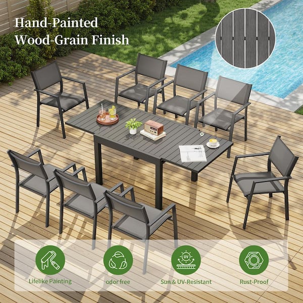 CikaCika Black 9-Piece Aluminum Outdoor Dining Set with Dark Grey