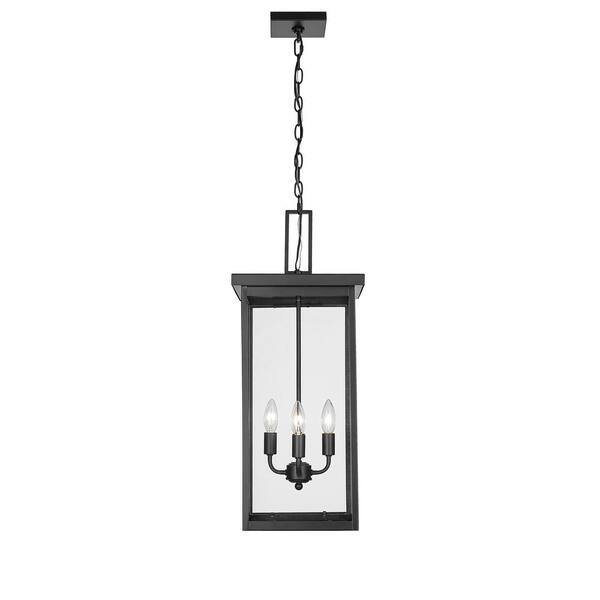 Barkeley 27 in. 4-Light Powder Coated Black Outdoor Pendant Light with Clear Glass