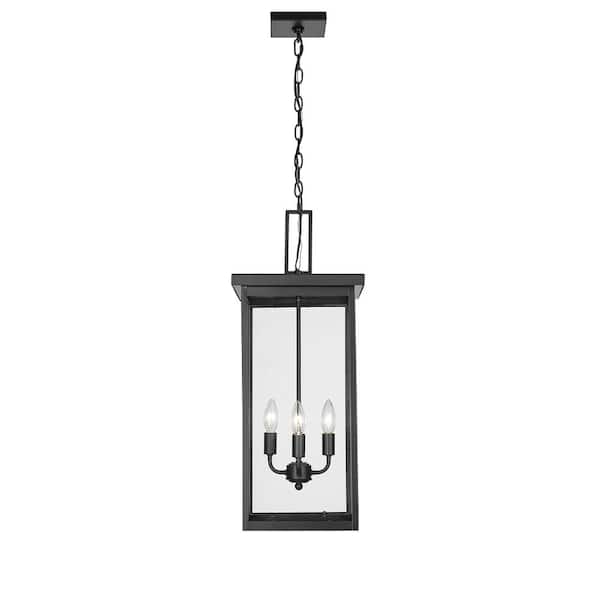 Barkeley 27 in. 4-Light Powder Coated Black Outdoor Pendant Light with Clear Glass