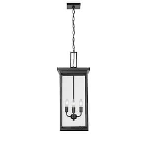 Barkeley 27 in. 4-Light Powder Coated Black Outdoor Pendant Light with Clear Glass