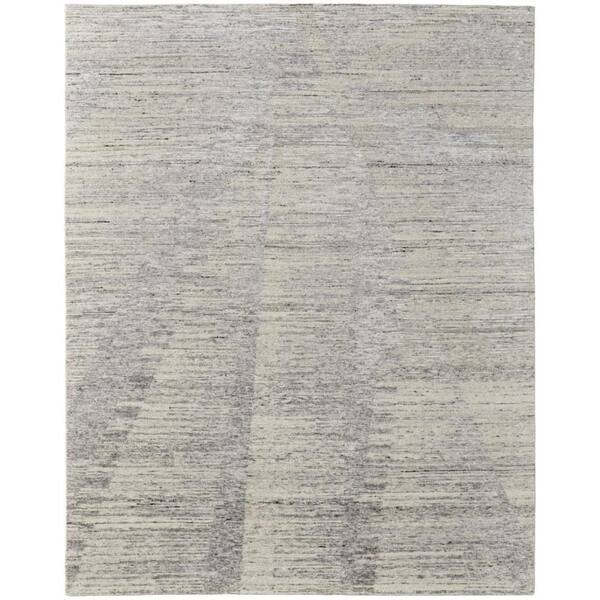 3 ft. x 5 ft. Ivory and Gray Abstract Hand Knotted Worn Faded Area Rug