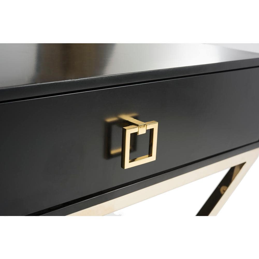 Transitional Black Wood & Metal End Table with Storage